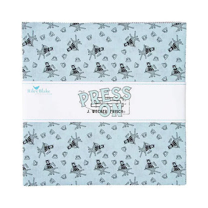 Patterned product with 'Press On' text and brand logos on a light blue background