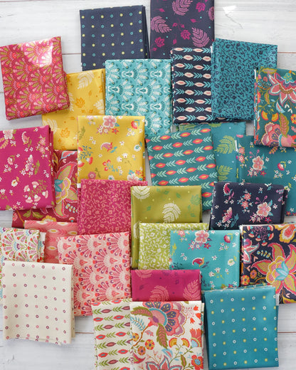 Moda Sitara fat quarter bundle of assorted colorful floral and geometric quilt fabrics