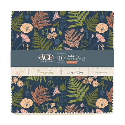 10-inch cotton fabric bundle pack with navy botanical and coral shell prints.