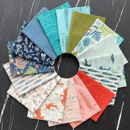 Cotton fabric squares bundle, ocean and coral prints, 10-inch assorted set.