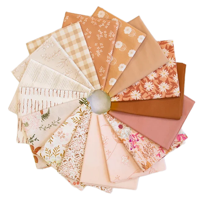 Fat quarter bundle with assorted warm floral and gingham cotton prints, 16 pcs