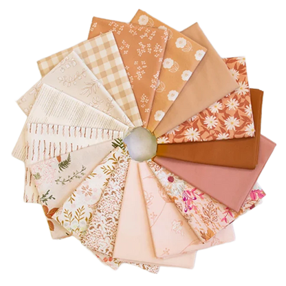 Fat quarter bundle with assorted warm floral and gingham cotton prints, 16 pcs