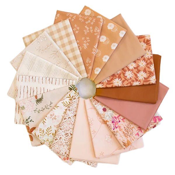 Fat quarter bundle with assorted warm floral and gingham cotton prints, 16 pcs