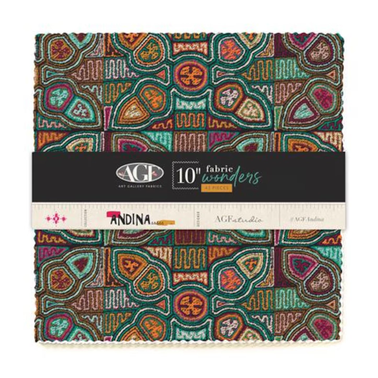 Art Gallery Fabrics 10 inch quilting squares featuring vibrant Andean-inspired prints