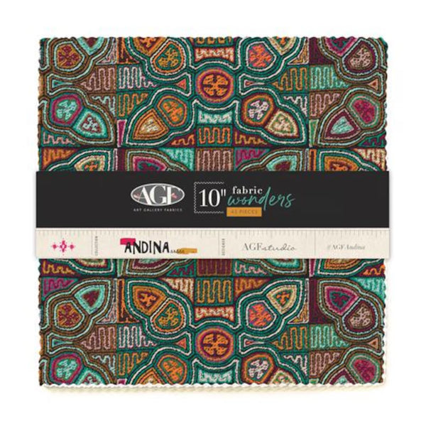 Art Gallery Fabrics 10 inch quilting squares featuring vibrant Andean-inspired prints