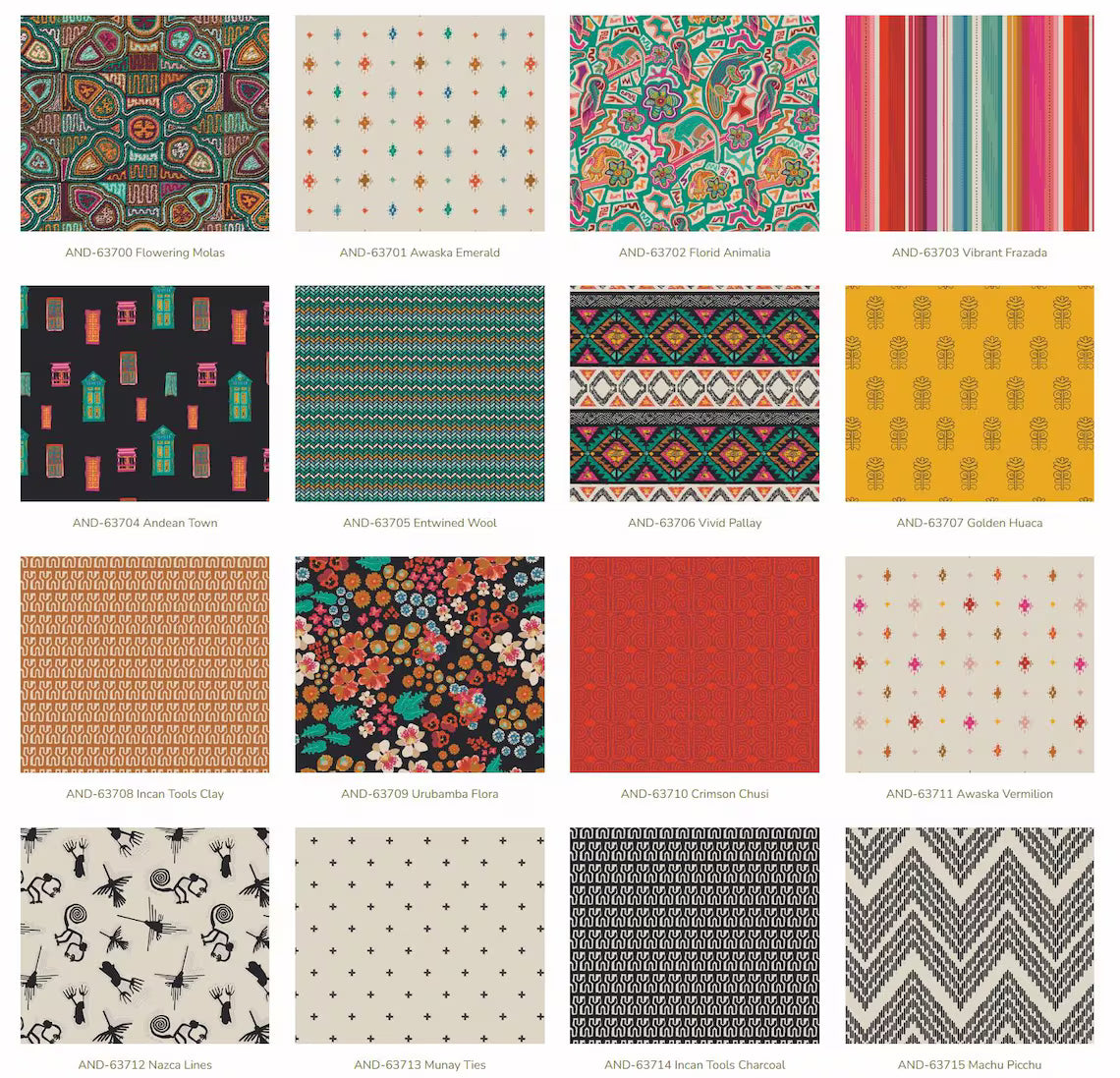 Andina fat quarter bundle with assorted multicolor prints, stripes, florals, chevrons