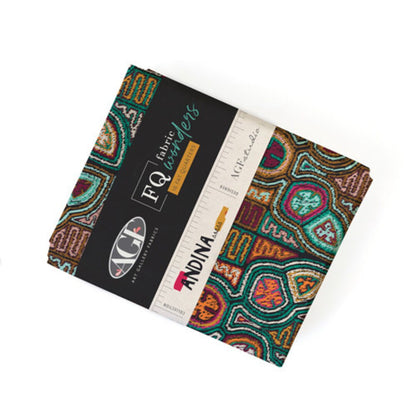 Andina fat quarter fabric bundle, multicolor geometric print on dark fabric