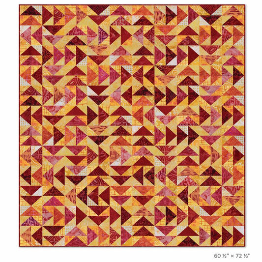 Quilt pattern with triangular patchwork in maroon, gold, and cream for fat quarters