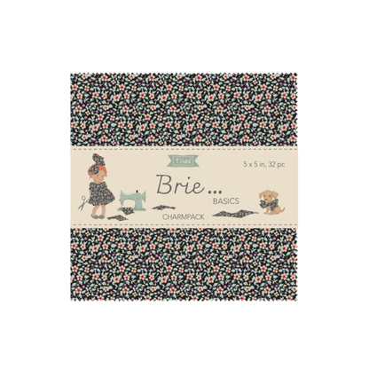 Floral charm pack: dark fabric with tiny multicolor flower prints, 5 in squares