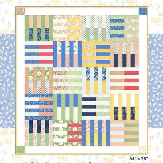 Multicolor striped patchwork quilt pattern, finished 64" x 78"