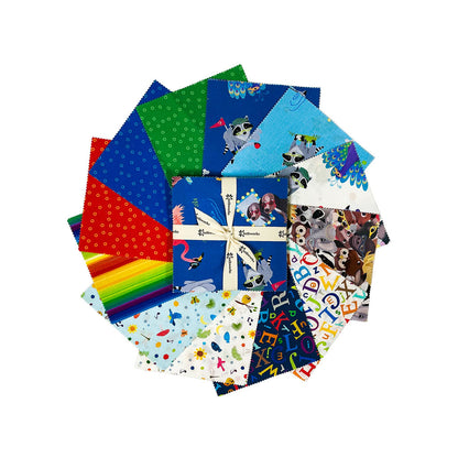 Clothworks Animal Kingdom charm pack fabric squares with colourful animal prints