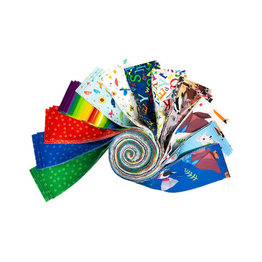 Clothworks Animal Kingdom 2.5 inch jelly roll fabric strips with colourful animal prints