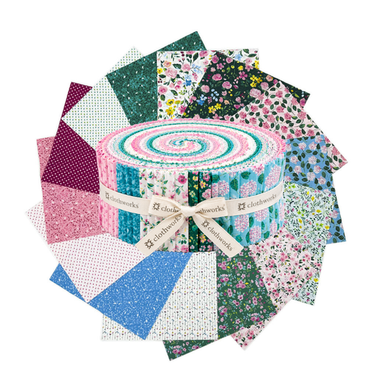 2.5-inch quilting fabric strip roll with multicolor floral, polka dot, and geometric prints