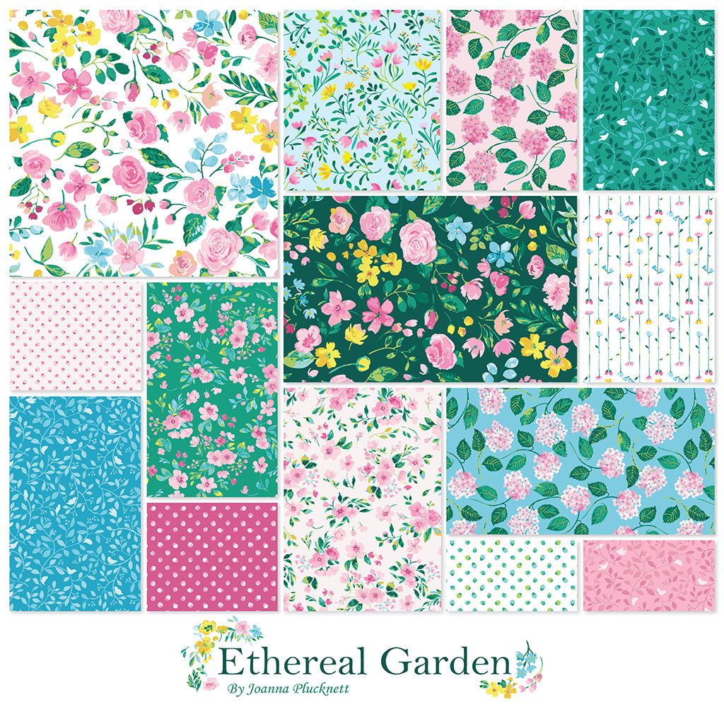 Clothworks 5 inch quilting squares featuring digitally printed floral fabrics