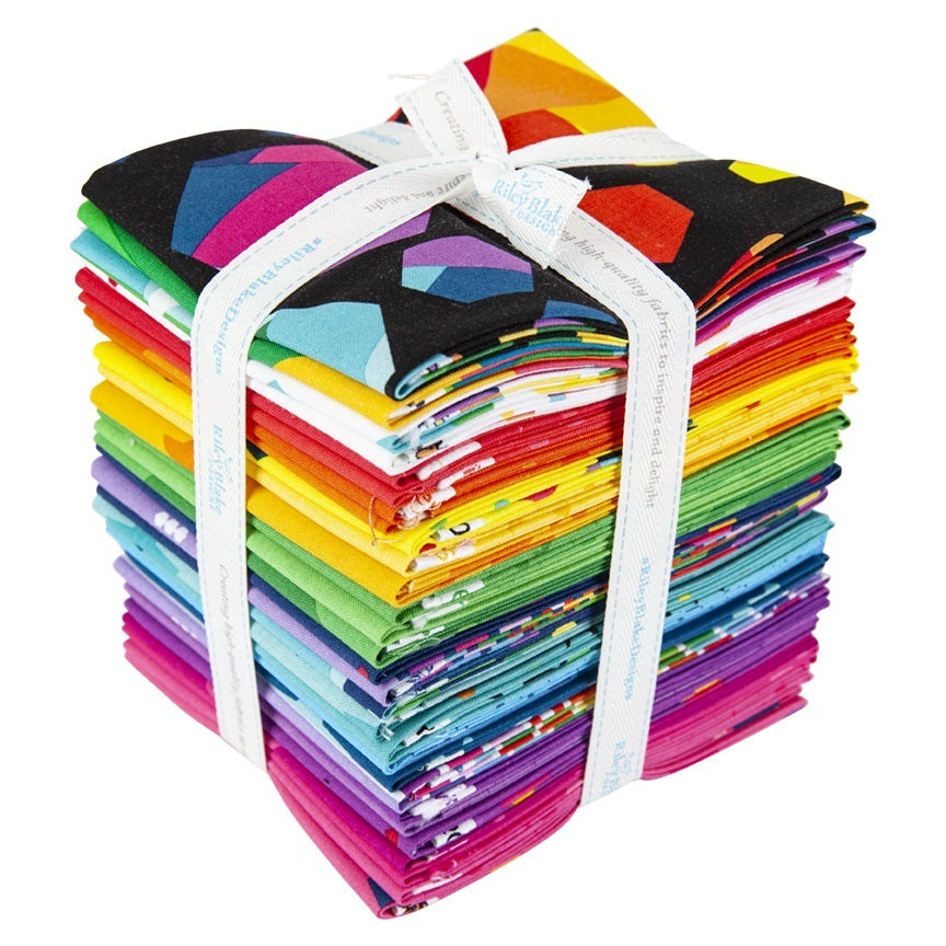 Stack of colorful fabric squares tied with a white ribbon on a white background