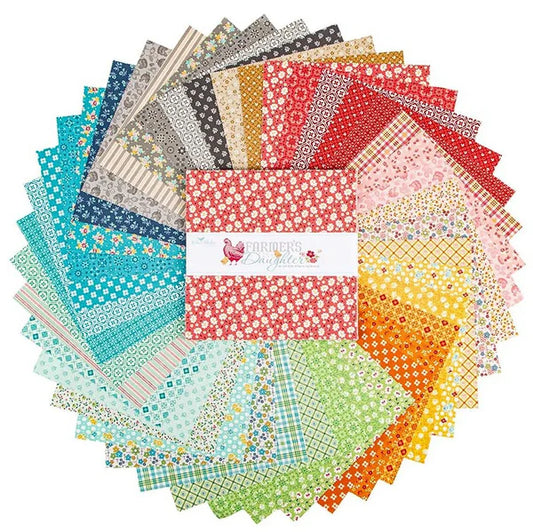Riley Blake Farmer's Daughter 10 Inch Stacker containing 42 coordinating fabric squares