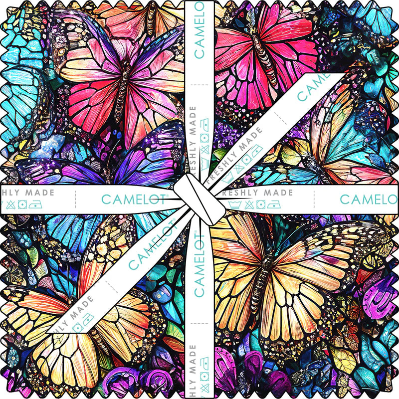 Butterfly print quilting fabric squares, multicolor, 10 in, assorted butterfly designs