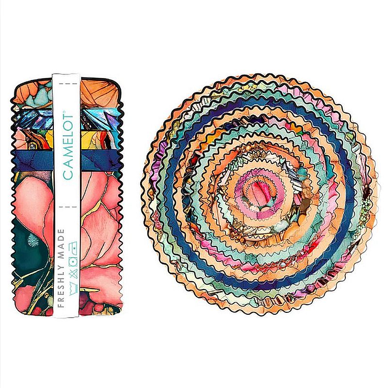 Fabric strip roll bundle with colorful floral prints, 2.5 in pack