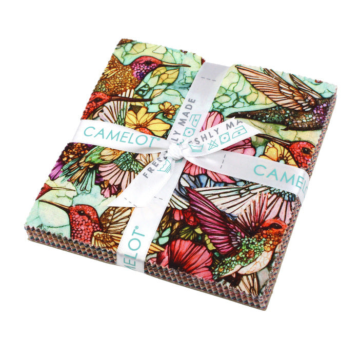 Folded fabric charm pack bundle with multicolor butterfly and floral prints