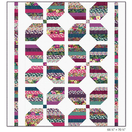 Jelly roll friendly quilt pattern with colorful hexagon blocks layout