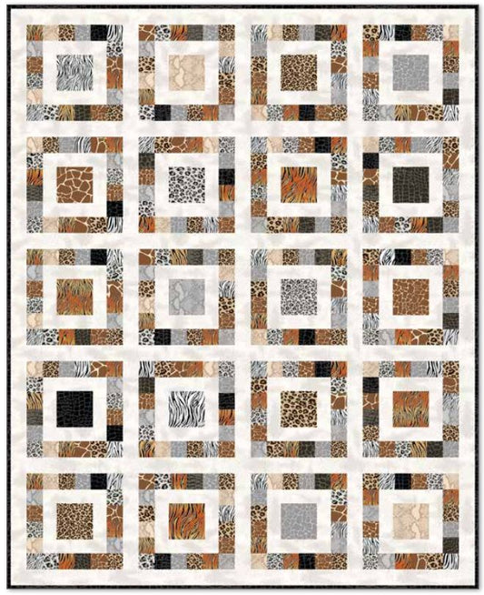 Jelly roll quilt pattern PDF with repeating square blocks in cream and brown