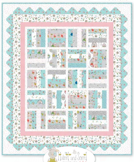 Jelly roll quilt pattern PDF, pastel panel layout with animals and borders