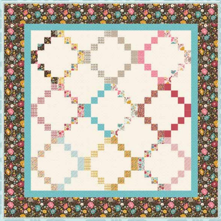 Jelly roll friendly quilt pattern PDF with multicolor star patchwork layout on white