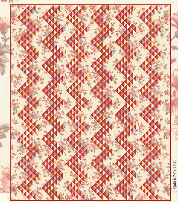 Quilt pattern featuring chevron zigzag blocks in red, teal, and cream for full quilt