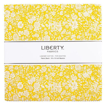 Quilt fabric precut squares, yellow with white floral pattern, 10-inch bundle