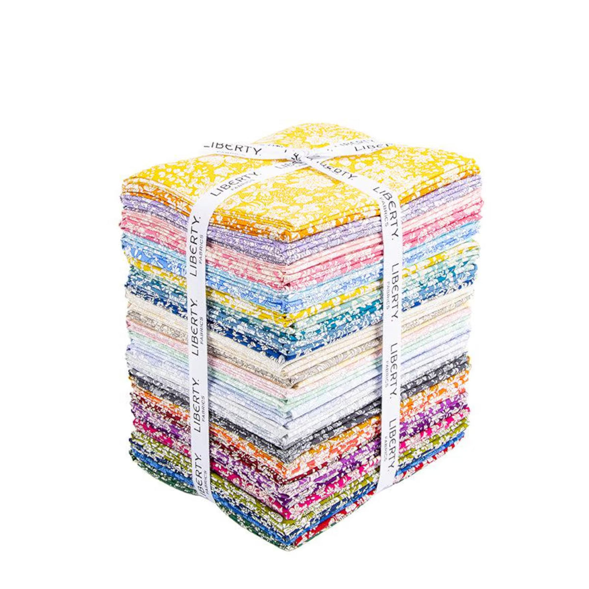 A gorgeous pack of 40 fat quarters with pretty florals in a rainbow of colours with a bundle and ribbon with Liberty Fabrics