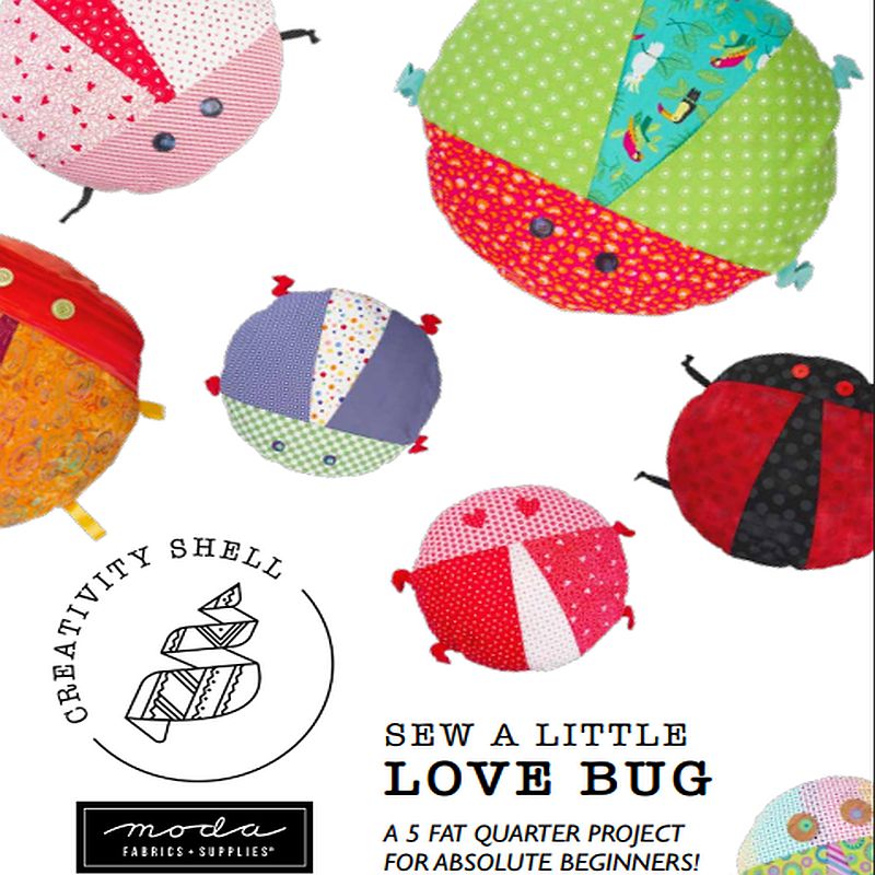 Love Bug fat quarter sewing pattern with illustrated ladybug-style fabric pieces