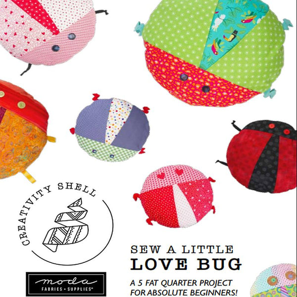 Love Bug fat quarter sewing pattern with illustrated ladybug-style fabric pieces