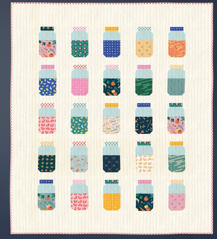 Charm square quilt PDF pattern featuring a grid of colorful mason jar blocks