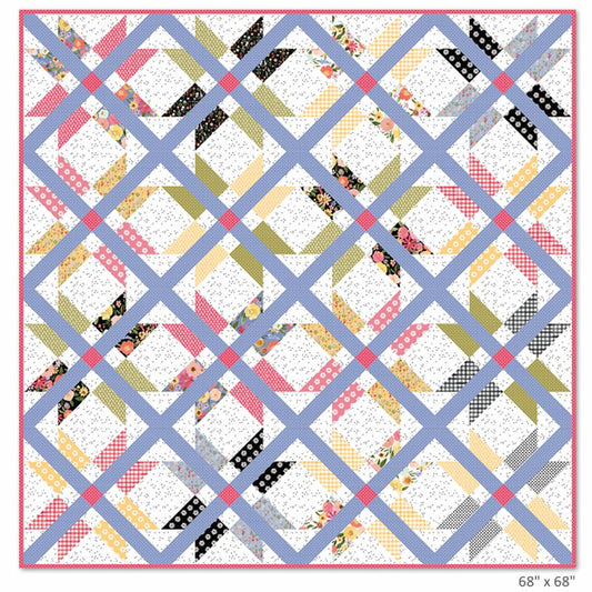 Quilt pattern layout with diagonal cross blocks and patchwork, 68x68 in