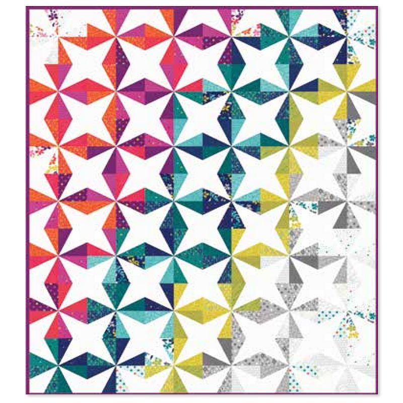Colorful star-and-diamond geometric quilt pattern, finished block layout PDF