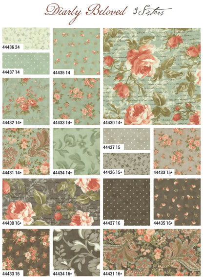 Fabric Layer Cake® bundle with Dearly Beloved floral prints, assorted peach and green squares