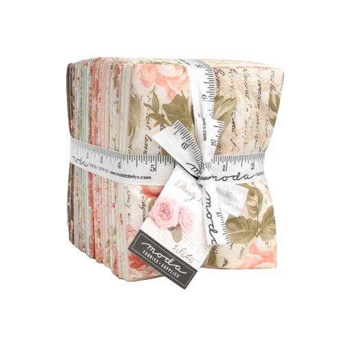 Cotton fat quarter bundle with floral and botanical stripe prints, tied with ribbon label