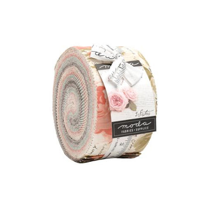 2.5 in Moda Jelly Roll fabric bundle, pastel pink coral and gray striped rolls