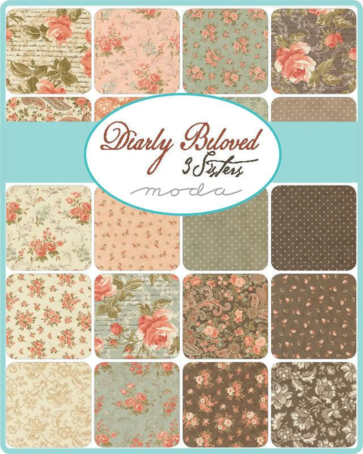 Floral quilt fabric charm pack with mixed creams, peaches, florals, and small dots