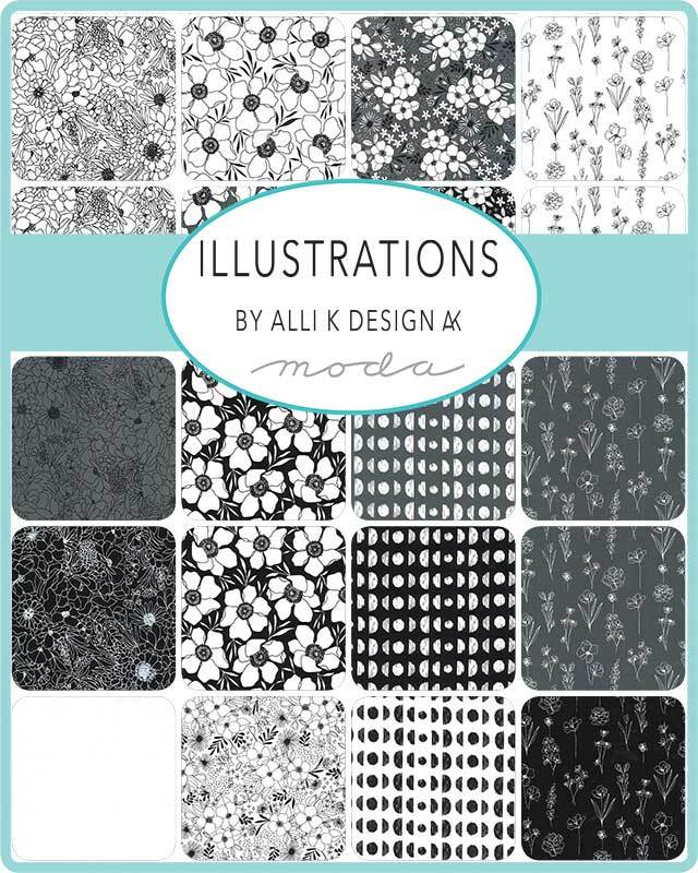 Charm square bundle: black-and-white floral and geometric prints