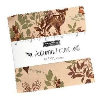 Autumn Forest charm pack bundle with assorted woodland leaf and deer print fabric squares