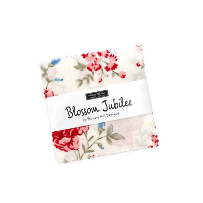 5-inch charm squares bundle with floral fabric prints and Blossom Jubilee branding label