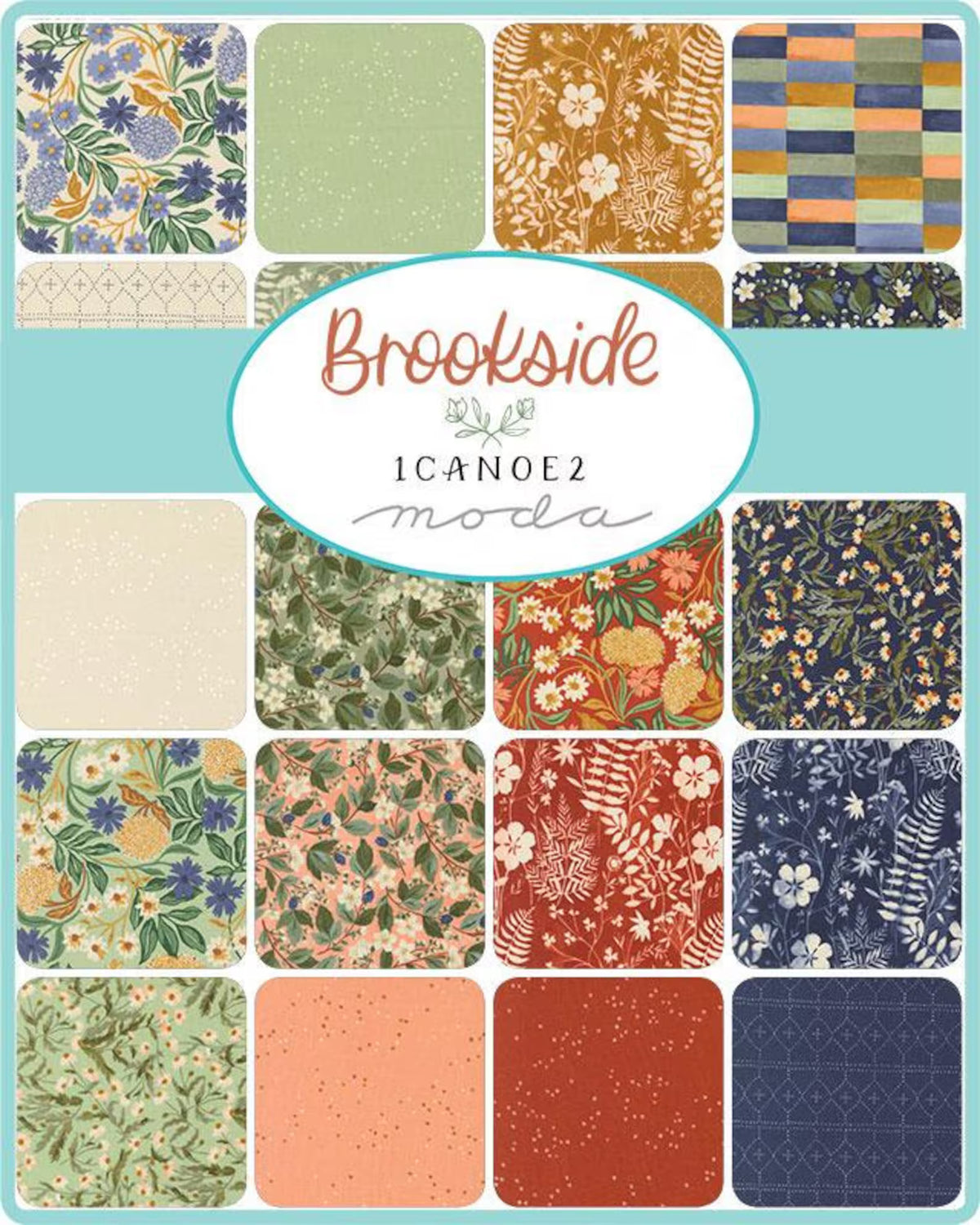 Assorted Moda Brookside jelly roll fabric strips, 2.5 in, floral and botanical prints