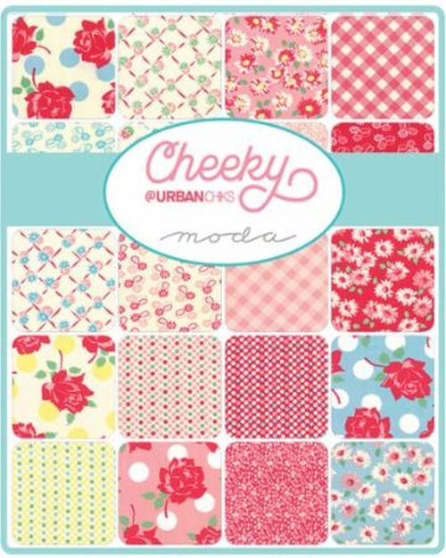 Collection of colorful fabric swatches with 'Cheeky' branding on a blue background
