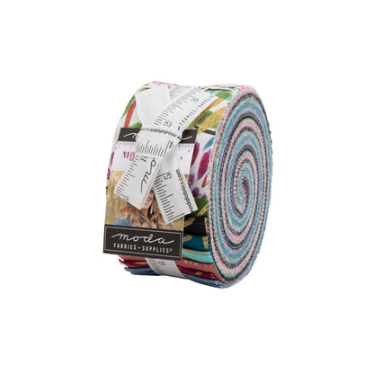Rolled jelly roll quilting fabric bundle with multicolor floral stripe pattern