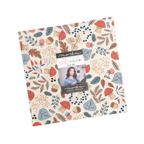 Moda layer cake fabric bundle with 10-inch squares, beige botanical prints