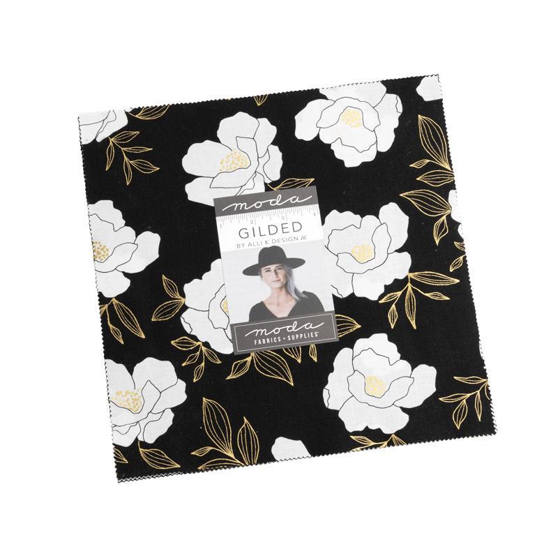 Gilded Floral layer cake by Moda Fabrics with coordinated 10 inch quilting fabric squares