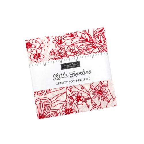 Moda Little Lovelies 5-inch charm squares, red and white floral prints on cotton