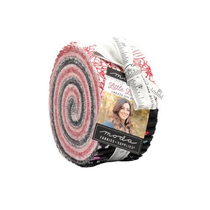 Moda Jelly Roll fabric bundle with red, pink, and gray striped fabric strips