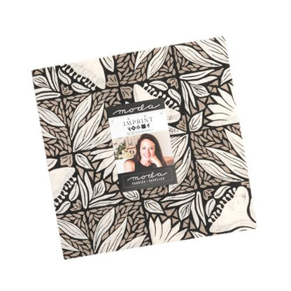 A layer cake design featuring the Collection of fabric swatches with 'Imprint Sewn by Amy Schelle Moda' branding.